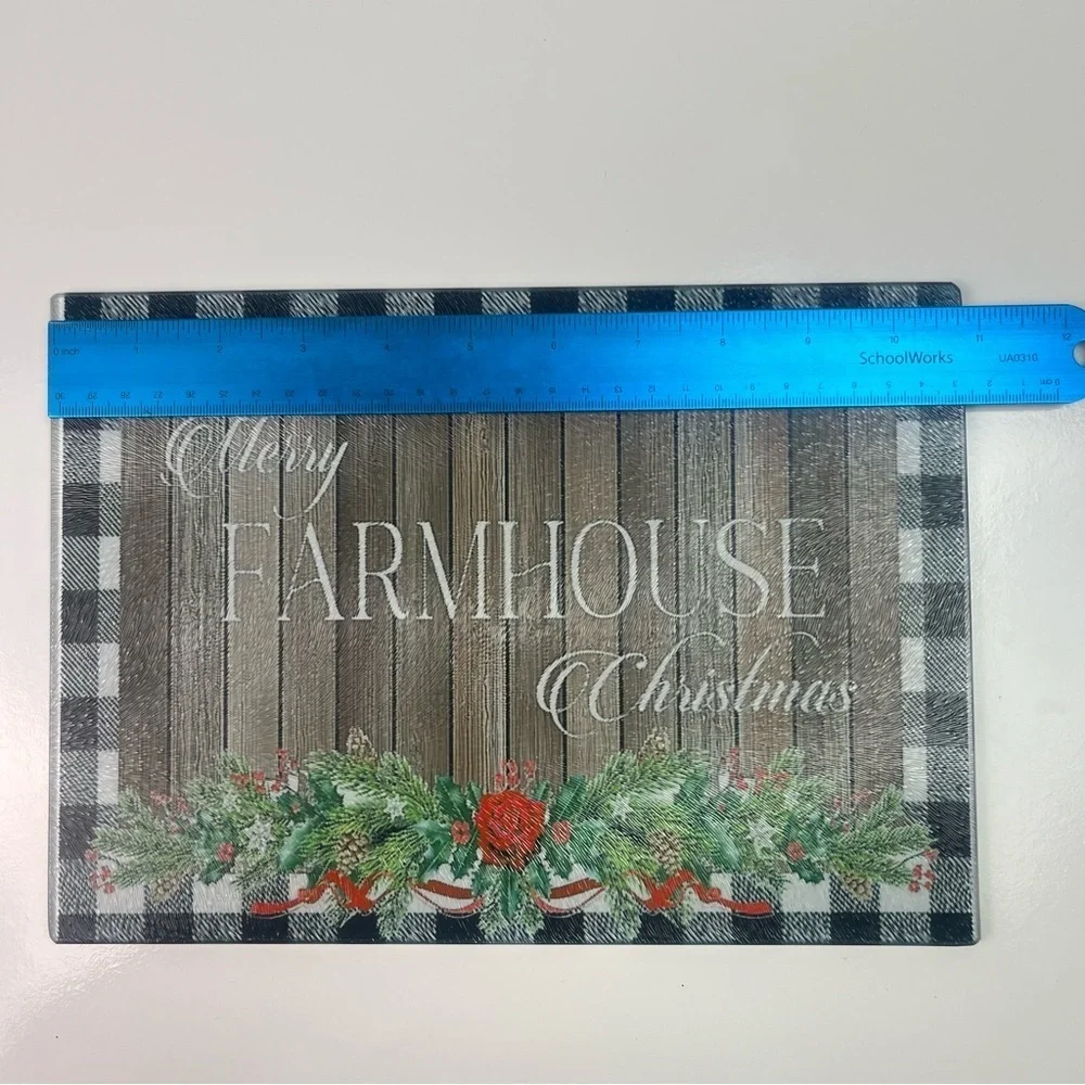 Farmhouse Merry Christmas Glass Cutting Board